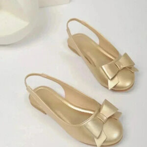 Gold Slingback Ballet Flats with Bow Accent Dressy Party Shoes 4.5 NEW